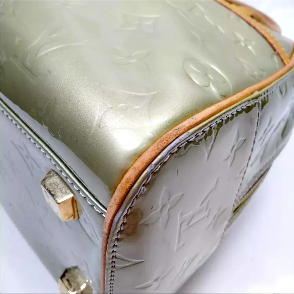 Auth Louis Vuitton Green Vernis Patent Tompkins Square Monogram Leather Tote